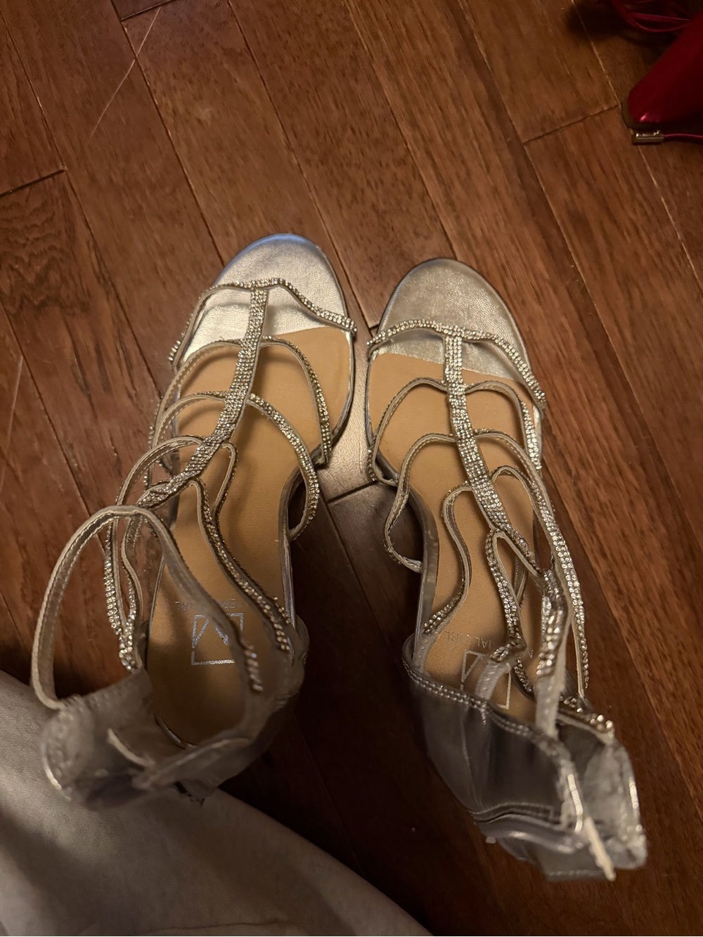 Material Girl Silver Rhinestone Strappy Heels